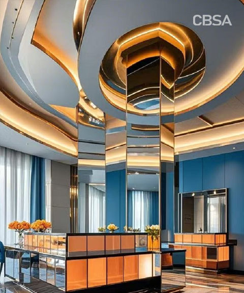 Application of colored stainless steel ceiling. Application of colored stainless steel ceiling.