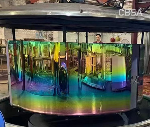 Decorative application of colored stainless steel.